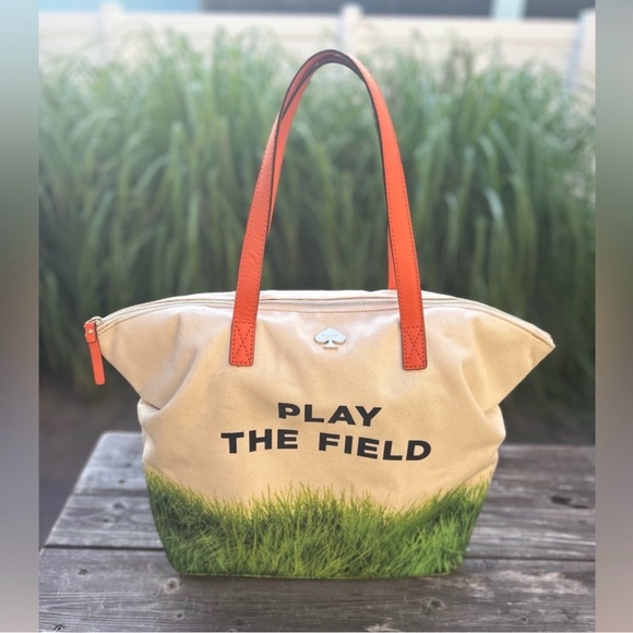 kate spade Handbags - kate spade Play The Field Canvas Tote with Orange Handles and Grass Print